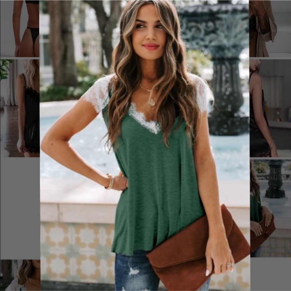 Cute Green white lace top